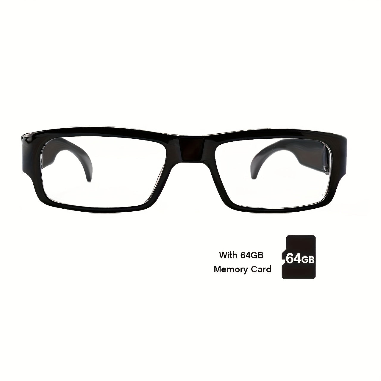 HD 1080P Smart Glasses Camera | Digital Video Recorder, 64GB Memory Card, Black ABS Frame, Rechargeable Battery, Eye Protection, HD Lens, Lightweight & Stylish Design, Sports Action Camera