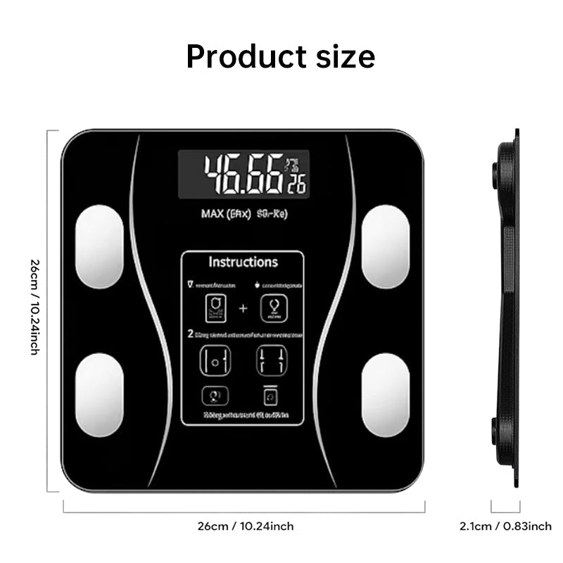 Bluetooth smart scale with app, full-body analysis, iOS/Android, 180kg, high-precision for fitness.