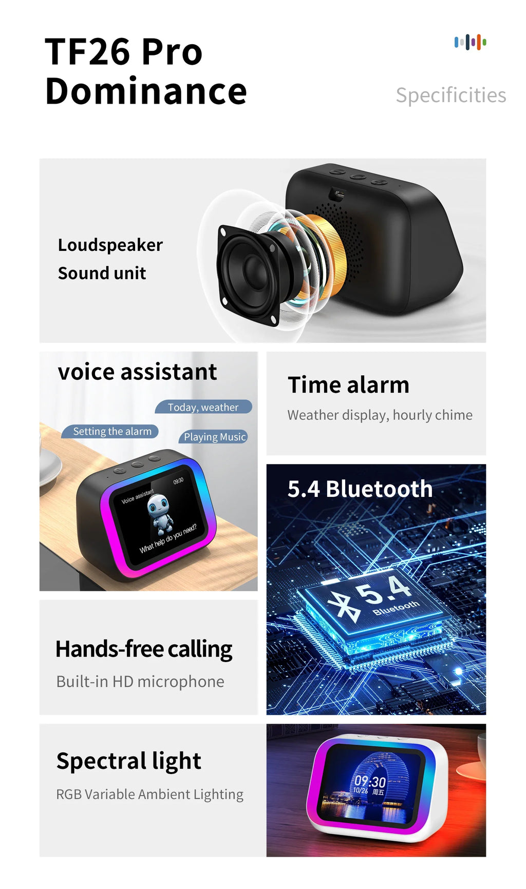 Smart Bluetooth Translator RGB Speaker 18 Languages Real-time Translation AI bluetooth 5.4 speaker with LCD display, game,alarm