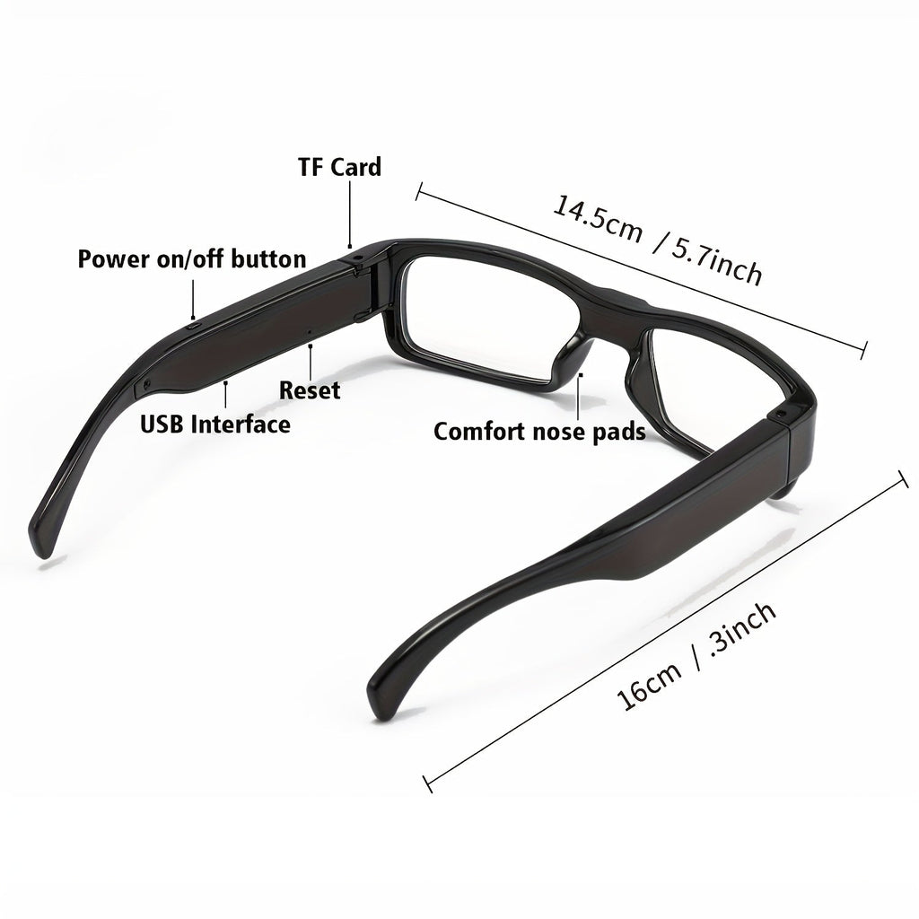 HD 1080P Smart Glasses Camera | Digital Video Recorder, 64GB Memory Card, Black ABS Frame, Rechargeable Battery, Eye Protection, HD Lens, Lightweight & Stylish Design, Sports Action Camera